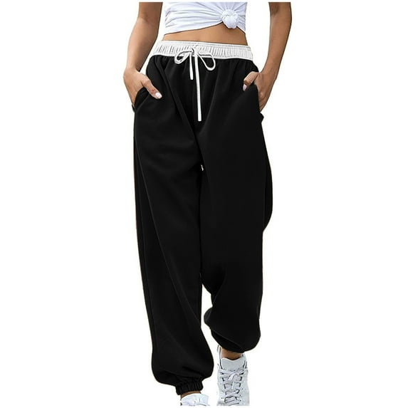 XFYSSS Casual Ladies' Fashion Color Blocked Drawstring Pocket Leg Tight Pants Full Length Pants Women Polyester Pants