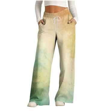 XFYSSS Casual Ladies' Fashion Printed Drawstring Pocket Wide Leg Pants Full Length Pants Women Polyester Pants