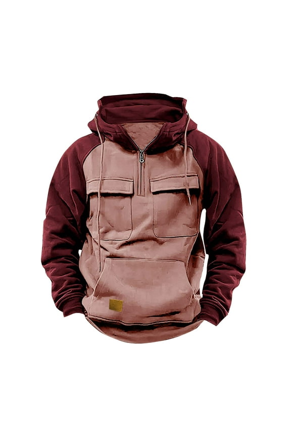 Casual Men's Tactical Sportswear Quarter Zipper Pockets Workwear Pullover Hoodie Sports Running Outdoor Winter Jacket Hooded Sweatshirt Long Sleeve Hooded Jacket