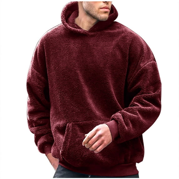 XFYSSS Fashion Casual Men Winter Comfortable Hoodie Solid Color Hooded Pocket Double-Sided Velvet Hooded Sweatshirt