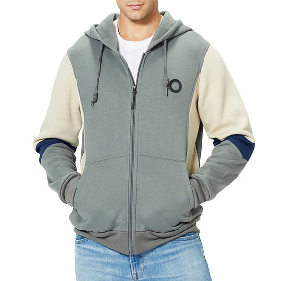 XFYSSS Fashion Casual Men's Color Blocking Hooded Sports Zipper Pocket Cardigan Long Sleeve Hooded Casual Outwear