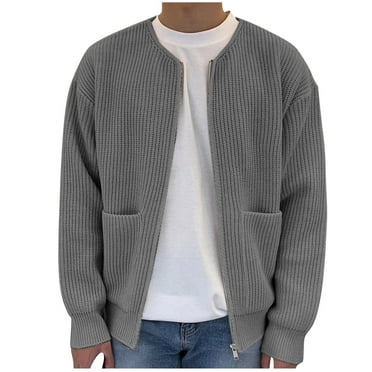 XFYSSS Fashion Casual Men's Peacock Velvet Solid Color Knitted Cardigan Casual Zipper Pocket Sweater Jacket Long Sleeve Hoodless Casual Outwear & Jackets