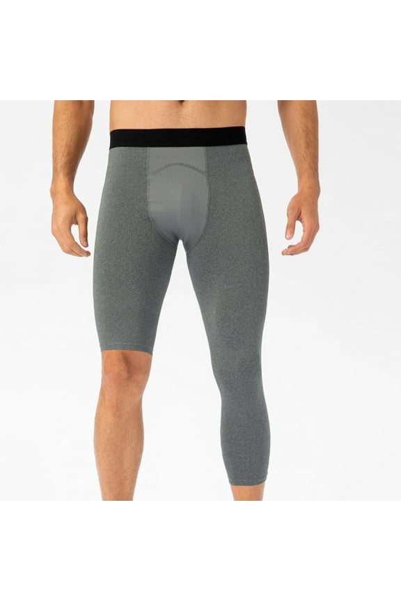 Fashion Casual Men's Single Leg Tight Fitness Running Training Elastic Speed Drying Solid Color Seven Part Pants Yoga Full Length Pants