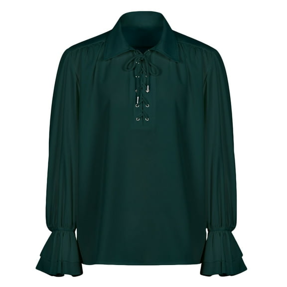 XFYSSS Fashion Casual Men's Solid Color Turndown Collar Long Sleeved Ruffle Edge Strap With Adjustable Sleeve Length T-Shirt Top Long Sleeve Turndown Collar Blouse & Shirt