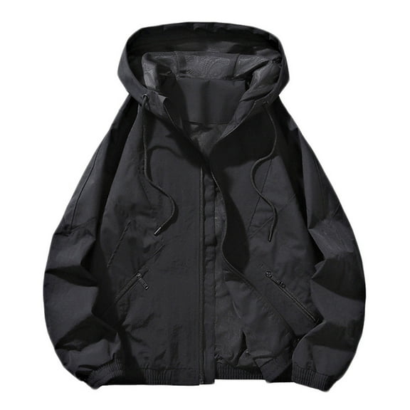 XFYSSS Fashion Casual Men's Solid Color Zipper Pockets Long Sleeve Outwear Long Sleeve Hooded Casual Outwear & Jackets