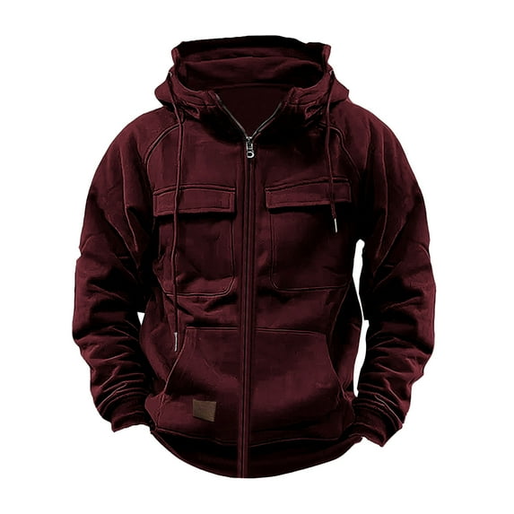 XFYSSS Fashion Casual Men's Vintage Workwear Color Block Multi Pocket Zipper Long Sleeved Hooded Casual Jacket Long Sleeve Hooded Casual Outwear & Jackets