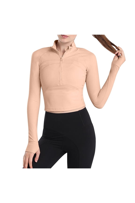 Fashion Casual Womens Half Zip Tight Elastic Quick Drying T Shirt Sports Long Sleeved Womens Long Sleeved Standing Collar Top Shirt