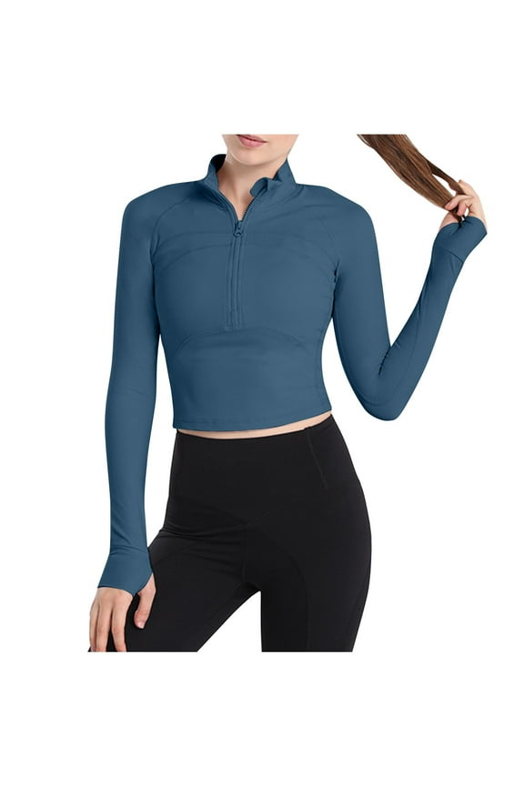 Fashion Casual Womens Half Zip Tight Elastic Quick Drying T Shirt Sports Long Sleeved Womens Long Sleeved Standing Collar Top Shirt