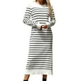 thumbnail image 1 of XFYSSS Fashion Ladies' Round Neck Long Sleeved Slim Fit Variegated Striped Knitted Long Dress Fashionable Autumn And Winter Dress, 1 of 7