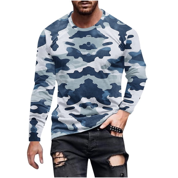 XFYSSS Fashion Men Casual Camouflage Printing Long Sleeve Round-Neck Blouses Shirts Men Polyester Blouse