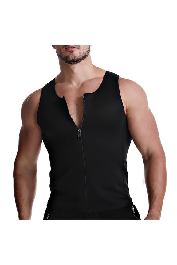 Fashion Men's Casual Solid Color Waist Cinching Shirt Sweatshirt Three Row Zipper Waistband Vest Round Neck Vest