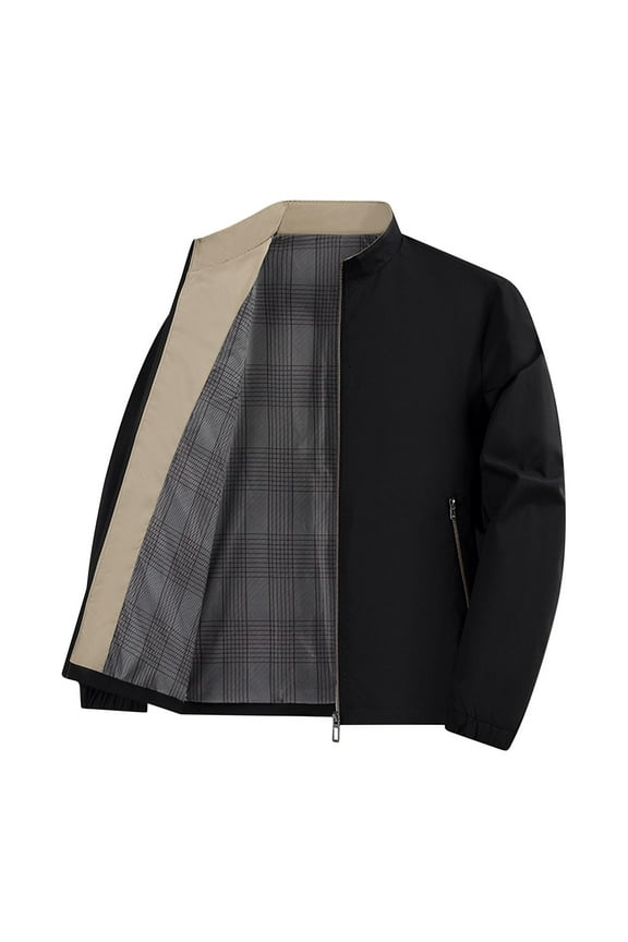 Fashion Men's Casual Solid Color Zipper Pocket Hoodless Jacket Long Sleeve Hoodless Casual Outwear & Jackets