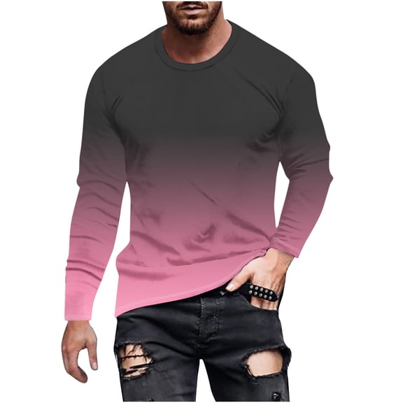 XFYSSS Fashion Men's Gradient Printed Top Casual Long Sleeved Round Neck Blouses & Shirts Men Polyester Tops