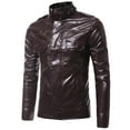 thumbnail image 1 of XFYSSS Fashion Men's Solid Color Shoulder Patch Pocket Long Sleeved Zipper Hoodless Casual Leather Jacket Long Sleeve Hoodless Leather Casual Outwear & Jackets, 1 of 6