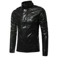 thumbnail image 1 of XFYSSS Fashion Men's Solid Color Shoulder Patch Pocket Long Sleeved Zipper Hoodless Casual Leather Jacket Long Sleeve Hoodless Leather Casual Outwear & Jackets, 1 of 6