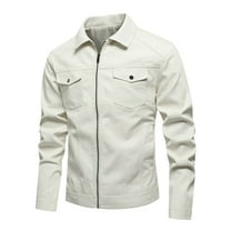 XFYSSS Fashion Men's Winter Long-sleeved Leather Motorcycle Jacket Zipper Coat Long Sleeve Hoodless Faux Leather Outwear & Jackets