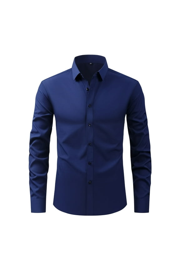 Fashion Men's Wrinkle Resistant Lapel Collar Button Cardigan Long Sleeved Shirt Without Ironing T-Shirt Long Sleeve Turndown Collar Blouse & Shirt Men Polyester Blouses