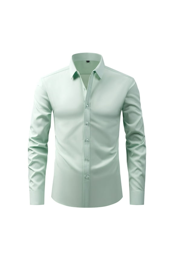 Fashion Men's Wrinkle Resistant Lapel Collar Button Cardigan Long Sleeved Shirt Without Ironing T-Shirt Long Sleeve Turndown Collar Blouse & Shirt Men Polyester Blouses