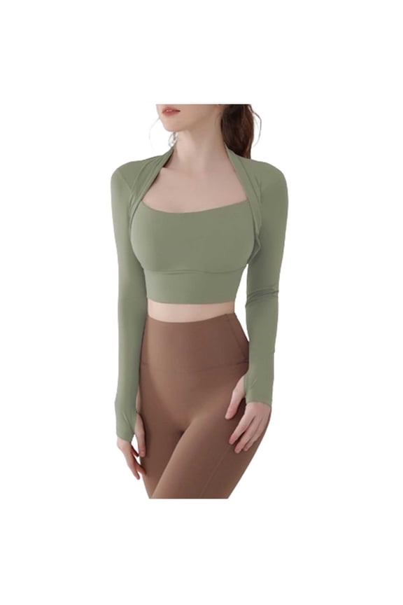Fashion Women's Casual Solid Color Fake Two-piece With Chest Pads Long Sleeve Round Neck Slim Sports Top Women Nylon Tops