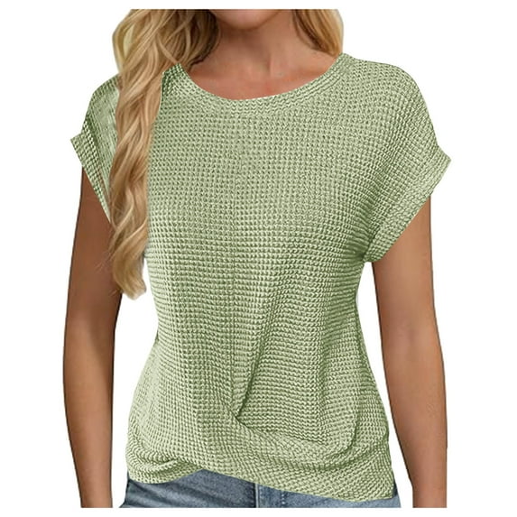XFYSSS Fashion Women's Casual Solid Color Round-Neck Short Sleeve Regular Pullover Shirt Short Sleeve Round-Neck Blouses & Shirts