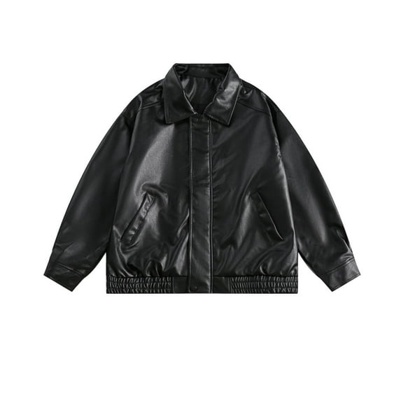 XFYSSS Fashion Womens Solid Color Lapel Pocket Short Leather Jacket Long Sleeve Hoodless Faux Leather Outwear & Jackets