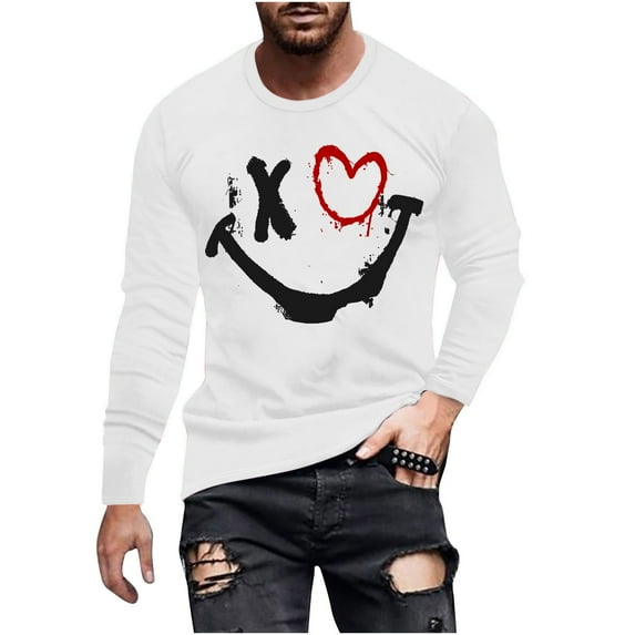 XFYSSS Fashionable Casual Men's Printed Top With Long Sleeved Round Neck Blouses & Shirts Men Imitation Cotton Top
