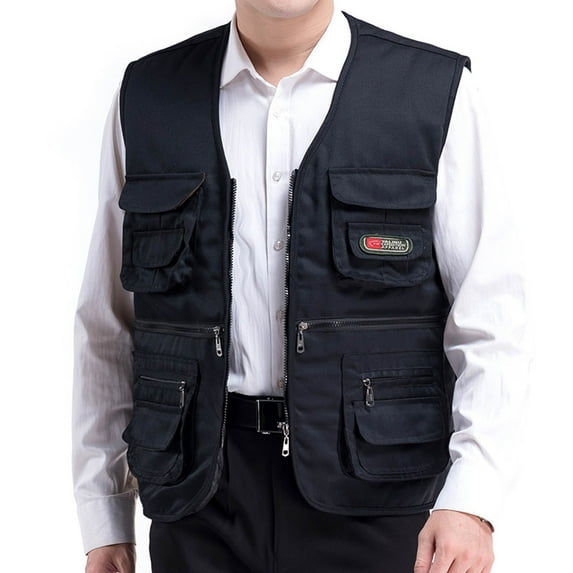 XFYSSS Fashionable Casual Men's Workwear Vest Solid Color Multiple Pockets Slim Fit Outdoor Photography Sports Vest Jacket Sleeveless Hoodless Casual Outwear & Jackets