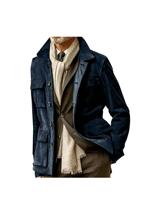 Fasion Casual Men's Solid Color Button Multi Pocket Jacket Long Sleeved Hoodless Casual Outwear & Jackets