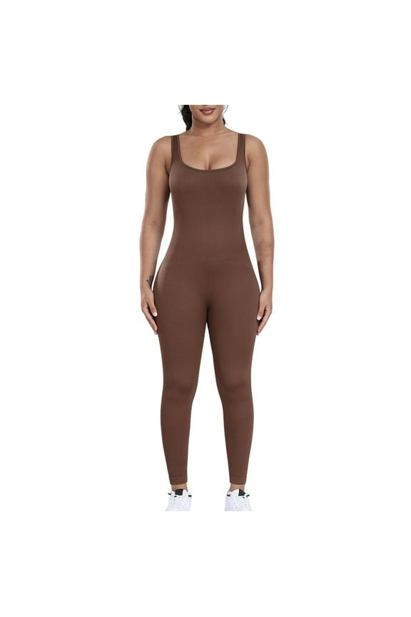 Fasion Women's Solid Color Seamless Yoga Thread Fitness Outdoor Sports Tight Fitting Shapewear Casual Jumpsuit