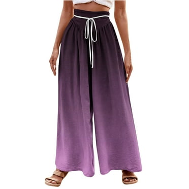 XFYSSS Ladies' Fashion Casual Printed Drawstring High Waist Wide Leg Pants Full Length Pants Women Polyester Pants