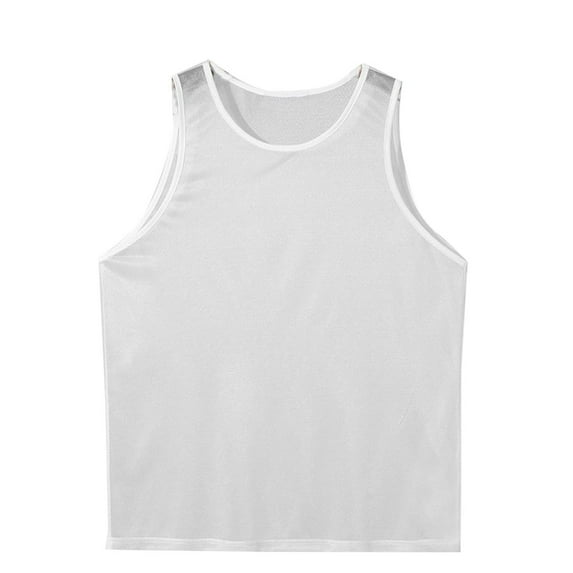 XFYSSS Men Casual Fashion Pullover Solid Color Mesh Slim And Sexy Round Neck Sports Tank Tops Round-Neck Tank Top