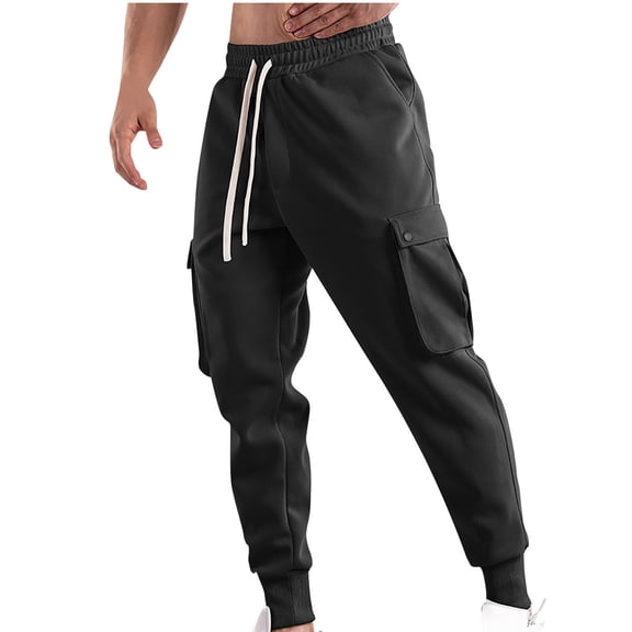 XFYSSS Men Fashion Solid Color Casual Drawstring Elastic Waist With Pocket Trousers Sport Pants Full Length Pants Men Polyester Pants