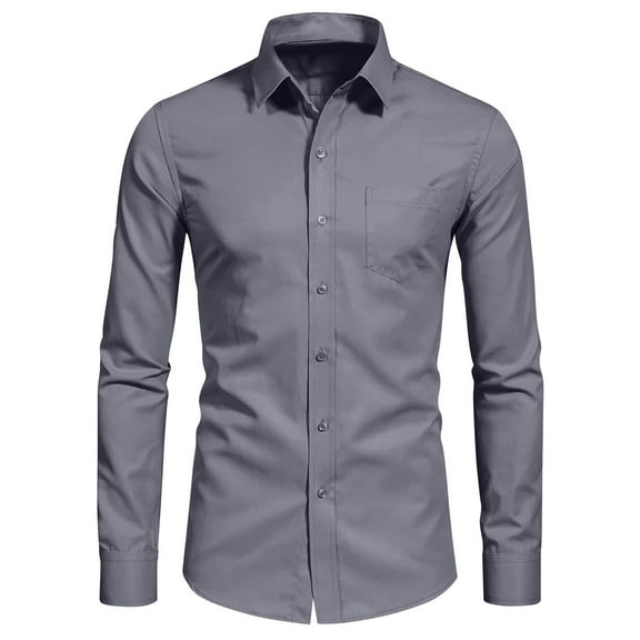 XFYSSS Men's Fashion Casual Four Sided Elastic Silk Vertical Solid Color Button Pocket Long Sleeved Lapel Top/Shirt