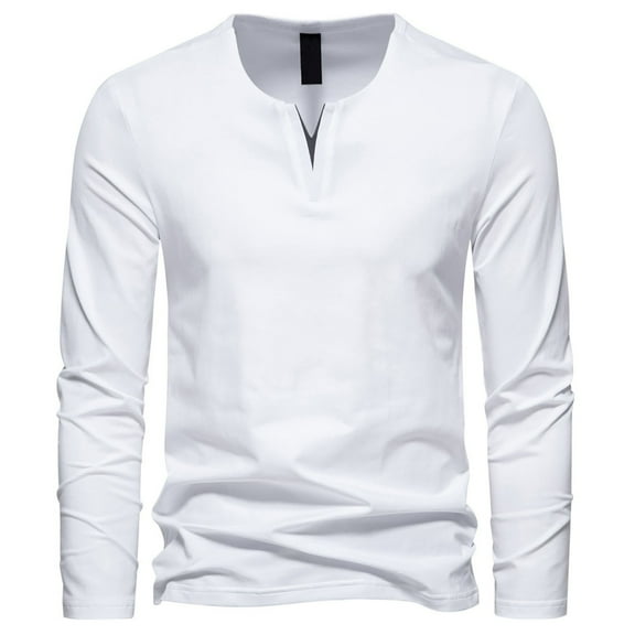 XFYSSS Men's Fashion Casual Pullover Solid Color V-Neck Blouses Long Sleeve V-Neck Blouses & Shirts Men Cotton Blouse