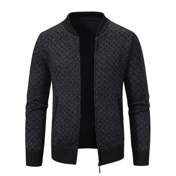XFYSSS Men's Fashion Casual Solid Color Zipper Pockets Knitted Long Sleeve Hoodless Casual Outwear & Jackets