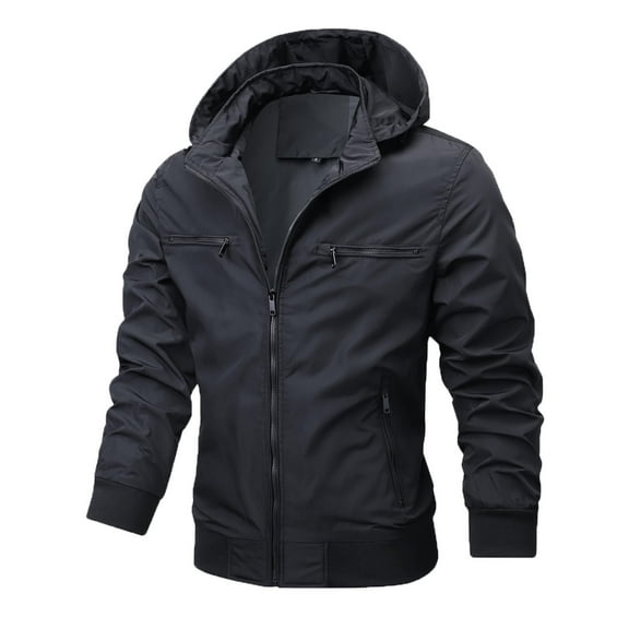 XFYSSS Men's Fashion Casual Solid Color Zipper Pockets Long Sleeve Outwear Long Sleeve Hooded Casual Outwear & Jackets