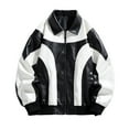 thumbnail image 1 of XFYSSS Men's Fashion Leather Motorcycle Jackets Casual Loose Zipper Leather Jacket Tops Coats Long Sleeve Hoodless Turndown Collar Casual Outwear & Jackets, 1 of 6