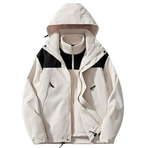 XFYSSS Men's Fashion Solid Color Casual Outdoors Sports Zipper Pockets Assault Suit Long Sleeve Hooded Casual Outwear & Jackets Men Polyester Blouse