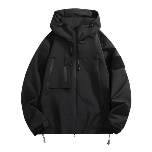 XFYSSS Men's Fashionable Casual Outdoor Waterproof Autumn Workwear Pocket Long Sleeved Hooded Casual Jacket/Assault Jacket
