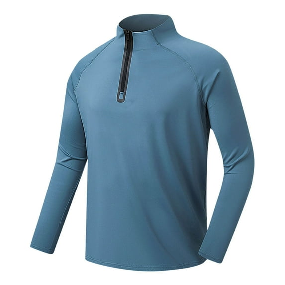 XFYSSS Men's Slim Fitting Fashionable Solid Color Casual Top Half Zipper Stand Up Collar Casual Sports Top Long Sleeved Stand Up Collar Top/shirt