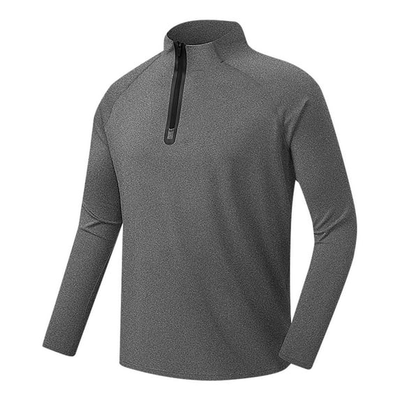XFYSSS Men's Slim Fitting Fashionable Solid Color Casual Top Half Zipper Stand Up Collar Casual Sports Top Long Sleeved Stand Up Collar Top/shirt