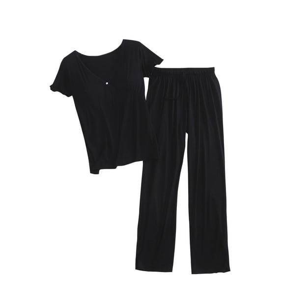 XFYSSS Pregnant Womens Modal Set Short Sleeve Top & Pants Set Nursing Soft Comfy Maternity Lounge Sets Women's V-neck Short Sleeved Postpartum Clothing