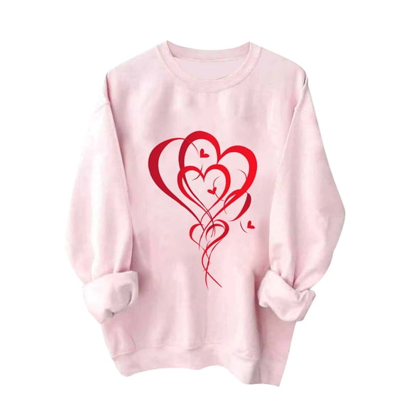 XFYSSS Valentine's Day Women's Autumn and Winter Round Neck Long Sleeved off Shoulder Printed Top Sweatshirt Casual Long Sleeve Round-Neck Hoodless Sweatshirts
