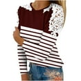 thumbnail image 1 of XFYSSS Women's Casual Non Positioning Color Blocked Lace Round Neck Long Sleeved T-shirt Loose Top Long Sleeve Round-Neck Blouses & Shirts, 1 of 1
