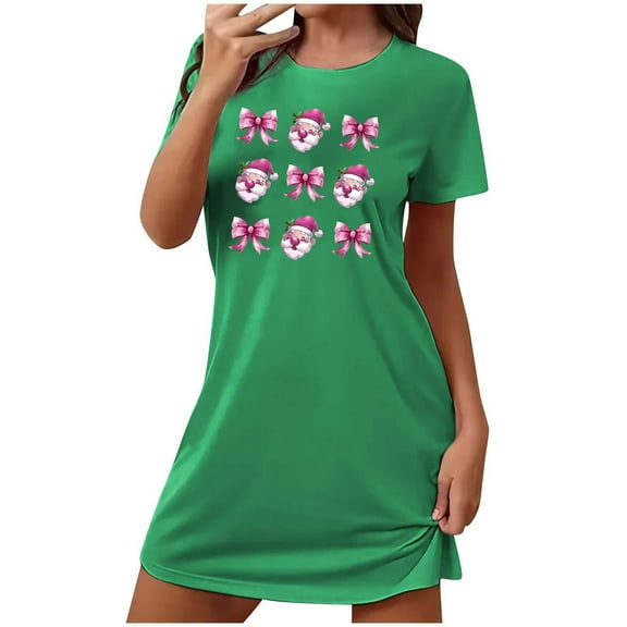 XFYSSS Women's Christmas Nightgown Plus Size Short Nightgown Cute Print on the Chest Round Neck Short Sleeved Nightgown Short Sleepshirts S-2XL