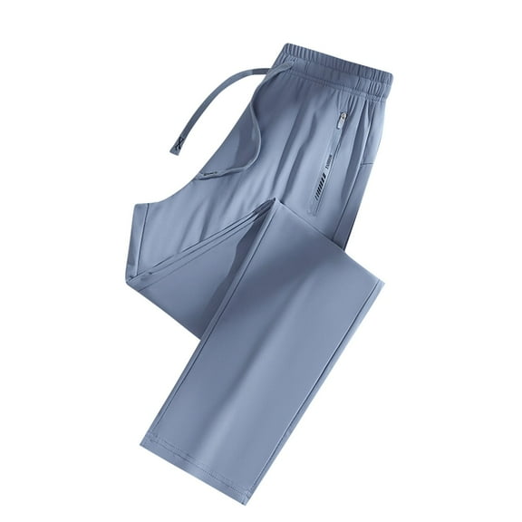 XFYSSS Women's Ice Silk Elastic Waist Summer Casual Sunscreen Solid Pocket Zipper Sports Pants Straight Leg Pants Full Length Pants for Women