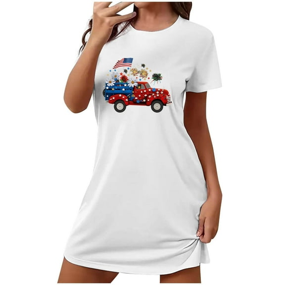 XFYSSS Women's Nightgown Plus Size Colorful Print Short Sleeve Nightdress Round Neck Short Sleeves Soft Nightshirt Lightweight Pajamas Dress Short Sleepshirts S-2XL