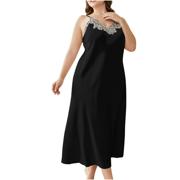 XFYSSS Women's Plus Size Loose Home Clothes Long Sexy and Fashionable Casual Nightgown V-Neck Sleeveless Suspender Long Nightgown XL-5XL