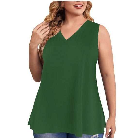 XFYSSS Women's Plus Size Pullover Solid Color Sleeveless V-Neck T-Shirt Top Vest Loose Casual Vest L-4XL V-Neck Tank Top