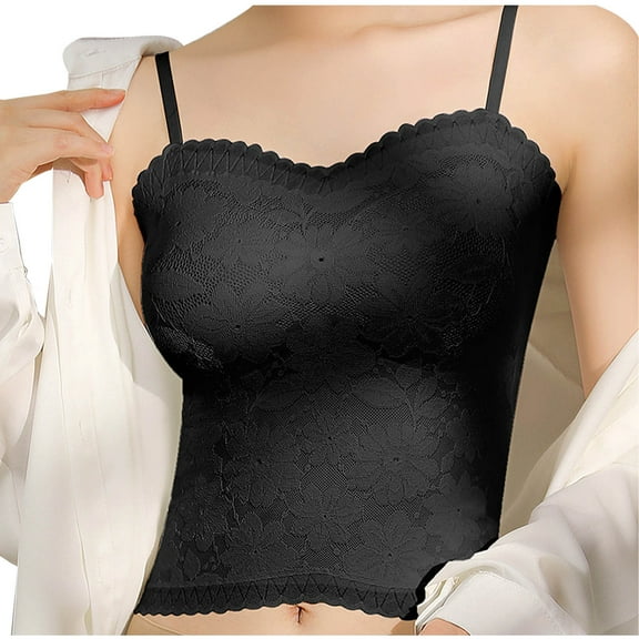 XFYSSS Women's Solid Color No Steel Ring Lace Lace Gathered With Chest Cushion Camisole Vest Integrated Daily Bra